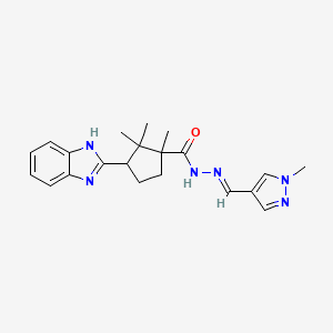 3-(1H-benzimidazol-2-yl)-1,2,2-trimethyl-N'-[(E)-(1-methyl-1H-pyrazol-4-yl)methylidene]cyclopentanecarbohydrazide