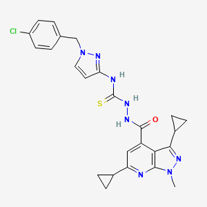 molecular formula C25H25ClN8OS B10898448 N-[1-(4-chlorobenzyl)-1H-pyrazol-3-yl]-2-[(3,6-dicyclopropyl-1-methyl-1H-pyrazolo[3,4-b]pyridin-4-yl)carbonyl]hydrazinecarbothioamide 