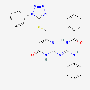 N-[(E)-[(6-oxo-4-{[(1-phenyl-1H-tetrazol-5-yl)sulfanyl]methyl}-1,6-dihydropyrimidin-2-yl)amino](phenylamino)methylidene]benzamide