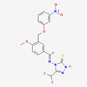 5-(difluoromethyl)-4-{[(E)-{4-methoxy-3-[(3-nitrophenoxy)methyl]phenyl}methylidene]amino}-4H-1,2,4-triazole-3-thiol