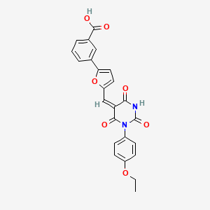 molecular formula C24H18N2O7 B10898632 3-(5-{(E)-[1-(4-ethoxyphenyl)-2,4,6-trioxotetrahydropyrimidin-5(2H)-ylidene]methyl}furan-2-yl)benzoic acid 