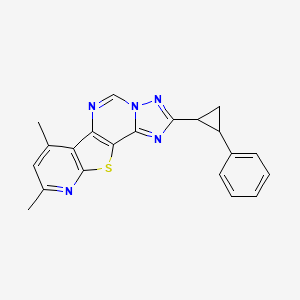 molecular formula C21H17N5S B10898671 11,13-dimethyl-4-(2-phenylcyclopropyl)-16-thia-3,5,6,8,14-pentazatetracyclo[7.7.0.02,6.010,15]hexadeca-1(9),2,4,7,10(15),11,13-heptaene 