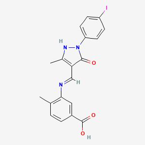 3-({(E)-[1-(4-iodophenyl)-3-methyl-5-oxo-1,5-dihydro-4H-pyrazol-4-ylidene]methyl}amino)-4-methylbenzoic acid