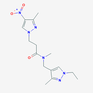 molecular formula C15H22N6O3 B10898707 N-[(1-ethyl-3-methyl-1H-pyrazol-4-yl)methyl]-N-methyl-3-(3-methyl-4-nitro-1H-pyrazol-1-yl)propanamide 