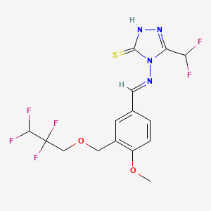 molecular formula C15H14F6N4O2S B10898715 5-(difluoromethyl)-4-{[(E)-{4-methoxy-3-[(2,2,3,3-tetrafluoropropoxy)methyl]phenyl}methylidene]amino}-4H-1,2,4-triazole-3-thiol 