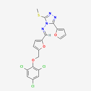 molecular formula C19H13Cl3N4O3S B10898771 3-(furan-2-yl)-5-(methylsulfanyl)-N-[(E)-{5-[(2,4,6-trichlorophenoxy)methyl]furan-2-yl}methylidene]-4H-1,2,4-triazol-4-amine 