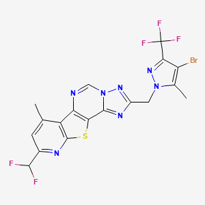 molecular formula C18H11BrF5N7S B10898797 4-[[4-bromo-5-methyl-3-(trifluoromethyl)pyrazol-1-yl]methyl]-13-(difluoromethyl)-11-methyl-16-thia-3,5,6,8,14-pentazatetracyclo[7.7.0.02,6.010,15]hexadeca-1(9),2,4,7,10(15),11,13-heptaene 