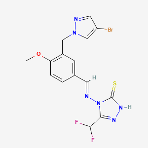 molecular formula C15H13BrF2N6OS B10898815 4-{[(E)-{3-[(4-bromo-1H-pyrazol-1-yl)methyl]-4-methoxyphenyl}methylidene]amino}-5-(difluoromethyl)-4H-1,2,4-triazole-3-thiol 