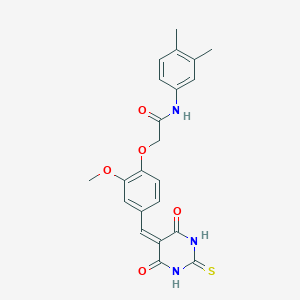 molecular formula C22H21N3O5S B10898876 N-(3,4-dimethylphenyl)-2-{4-[(4,6-dioxo-2-thioxotetrahydropyrimidin-5(2H)-ylidene)methyl]-2-methoxyphenoxy}acetamide 