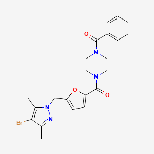 molecular formula C22H23BrN4O3 B10898884 {5-[(4-bromo-3,5-dimethyl-1H-pyrazol-1-yl)methyl]furan-2-yl}[4-(phenylcarbonyl)piperazin-1-yl]methanone 