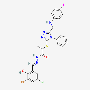 N'-[(E)-(3-bromo-5-chloro-2-hydroxyphenyl)methylidene]-2-[(5-{[(4-iodophenyl)amino]methyl}-4-phenyl-4H-1,2,4-triazol-3-yl)sulfanyl]propanehydrazide