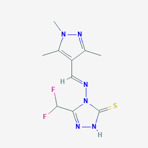 molecular formula C10H12F2N6S B10898948 5-(difluoromethyl)-4-{[(E)-(1,3,5-trimethyl-1H-pyrazol-4-yl)methylidene]amino}-4H-1,2,4-triazole-3-thiol 