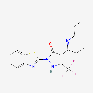 molecular formula C17H17F3N4OS B10898962 (4E)-2-(1,3-benzothiazol-2-yl)-4-[1-(propylamino)propylidene]-5-(trifluoromethyl)-2,4-dihydro-3H-pyrazol-3-one 