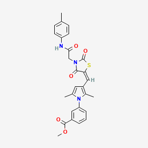 molecular formula C27H25N3O5S B10898969 methyl 3-{2,5-dimethyl-3-[(E)-(3-{2-[(4-methylphenyl)amino]-2-oxoethyl}-2,4-dioxo-1,3-thiazolidin-5-ylidene)methyl]-1H-pyrrol-1-yl}benzoate 