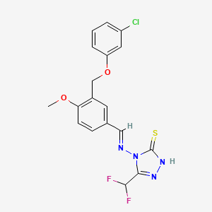 molecular formula C18H15ClF2N4O2S B10898971 4-{[(E)-{3-[(3-chlorophenoxy)methyl]-4-methoxyphenyl}methylidene]amino}-5-(difluoromethyl)-4H-1,2,4-triazole-3-thiol 