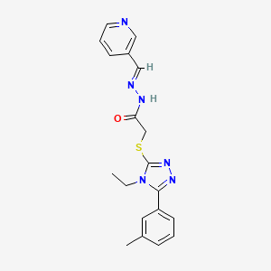 molecular formula C19H20N6OS B10899010 2-{[4-ethyl-5-(3-methylphenyl)-4H-1,2,4-triazol-3-yl]sulfanyl}-N'-[(E)-pyridin-3-ylmethylidene]acetohydrazide 