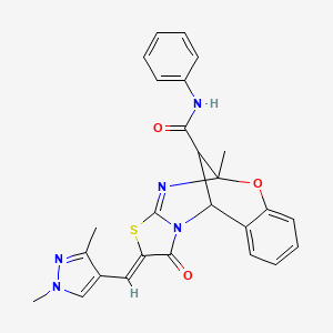 molecular formula C26H23N5O3S B10899040 (2Z)-2-[(1,3-dimethyl-1H-pyrazol-4-yl)methylidene]-5-methyl-1-oxo-N-phenyl-1,2-dihydro-5H,11H-5,11-methano[1,3]thiazolo[2,3-d][1,3,5]benzoxadiazocine-13-carboxamide 