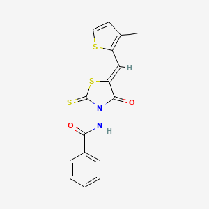 molecular formula C16H12N2O2S3 B10899093 N-{(5Z)-5-[(3-methylthiophen-2-yl)methylidene]-4-oxo-2-thioxo-1,3-thiazolidin-3-yl}benzamide 