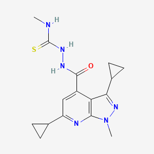 molecular formula C16H20N6OS B10899102 2-[(3,6-dicyclopropyl-1-methyl-1H-pyrazolo[3,4-b]pyridin-4-yl)carbonyl]-N-methylhydrazinecarbothioamide 