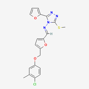 molecular formula C20H17ClN4O3S B10899133 N-[(E)-{5-[(4-chloro-3-methylphenoxy)methyl]furan-2-yl}methylidene]-3-(furan-2-yl)-5-(methylsulfanyl)-4H-1,2,4-triazol-4-amine 