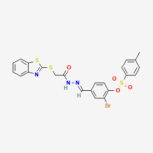 molecular formula C23H18BrN3O4S3 B10899151 4-[(E)-{2-[(1,3-benzothiazol-2-ylsulfanyl)acetyl]hydrazinylidene}methyl]-2-bromophenyl 4-methylbenzenesulfonate 