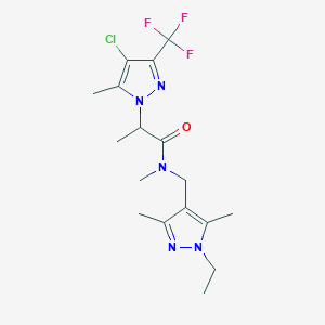 molecular formula C17H23ClF3N5O B10899162 2-[4-chloro-5-methyl-3-(trifluoromethyl)-1H-pyrazol-1-yl]-N-[(1-ethyl-3,5-dimethyl-1H-pyrazol-4-yl)methyl]-N-methylpropanamide 