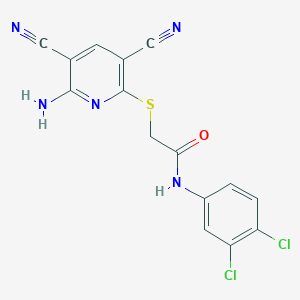 molecular formula C15H9Cl2N5OS B10899176 2-[(6-amino-3,5-dicyanopyridin-2-yl)sulfanyl]-N-(3,4-dichlorophenyl)acetamide 