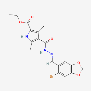 ethyl 4-({(2E)-2-[(6-bromo-1,3-benzodioxol-5-yl)methylidene]hydrazinyl}carbonyl)-3,5-dimethyl-1H-pyrrole-2-carboxylate