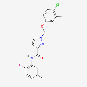 molecular formula C19H17ClFN3O2 B10899206 1-[(4-chloro-3-methylphenoxy)methyl]-N-(2-fluoro-5-methylphenyl)-1H-pyrazole-3-carboxamide 