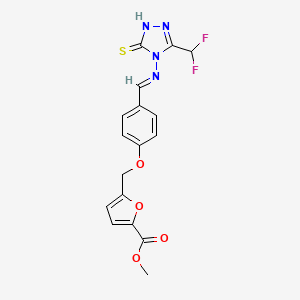 methyl 5-({4-[(E)-{[3-(difluoromethyl)-5-sulfanyl-4H-1,2,4-triazol-4-yl]imino}methyl]phenoxy}methyl)furan-2-carboxylate