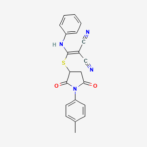 molecular formula C21H16N4O2S B10899287 [{[1-(4-Methylphenyl)-2,5-dioxopyrrolidin-3-yl]sulfanyl}(phenylamino)methylidene]propanedinitrile 