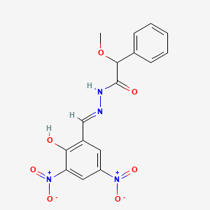 molecular formula C16H14N4O7 B10899386 N'-{2-hydroxy-3,5-bisnitrobenzylidene}-2-methoxy-2-phenylacetohydrazide 