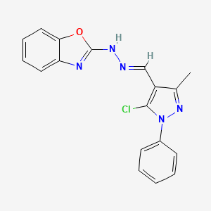 molecular formula C18H14ClN5O B10899395 2-{(2E)-2-[(5-chloro-3-methyl-1-phenyl-1H-pyrazol-4-yl)methylidene]hydrazinyl}-1,3-benzoxazole 