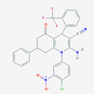 molecular formula C29H20ClF3N4O3 B10899496 2-Amino-1-(4-chloro-3-nitrophenyl)-5-oxo-7-phenyl-4-[2-(trifluoromethyl)phenyl]-1,4,5,6,7,8-hexahydro-3-quinolinecarbonitrile CAS No. 476483-54-2