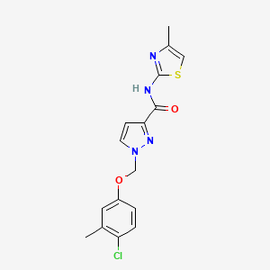 molecular formula C16H15ClN4O2S B10899529 1-[(4-chloro-3-methylphenoxy)methyl]-N-(4-methyl-1,3-thiazol-2-yl)-1H-pyrazole-3-carboxamide 