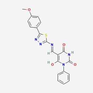 molecular formula C20H15N5O4S B10899571 (5Z)-6-hydroxy-5-({[5-(4-methoxyphenyl)-1,3,4-thiadiazol-2-yl]amino}methylidene)-3-phenylpyrimidine-2,4(3H,5H)-dione 