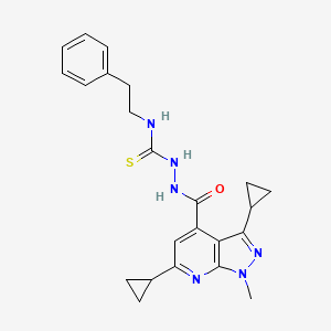 molecular formula C23H26N6OS B10899680 2-[(3,6-dicyclopropyl-1-methyl-1H-pyrazolo[3,4-b]pyridin-4-yl)carbonyl]-N-(2-phenylethyl)hydrazinecarbothioamide 