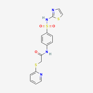 molecular formula C16H14N4O3S3 B10899710 2-(pyridin-2-ylsulfanyl)-N-[4-(1,3-thiazol-2-ylsulfamoyl)phenyl]acetamide 