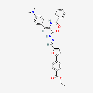 ethyl 4-{5-[(E)-(2-{(2Z)-3-[4-(dimethylamino)phenyl]-2-[(phenylcarbonyl)amino]prop-2-enoyl}hydrazinylidene)methyl]furan-2-yl}benzoate