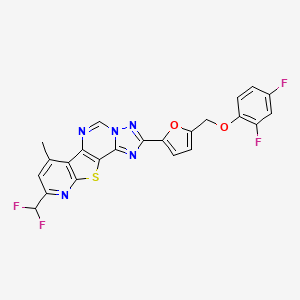 molecular formula C23H13F4N5O2S B10899783 13-(difluoromethyl)-4-[5-[(2,4-difluorophenoxy)methyl]furan-2-yl]-11-methyl-16-thia-3,5,6,8,14-pentazatetracyclo[7.7.0.02,6.010,15]hexadeca-1(9),2,4,7,10(15),11,13-heptaene 