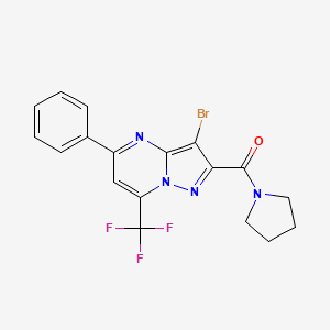 molecular formula C18H14BrF3N4O B10899796 [3-Bromo-5-phenyl-7-(trifluoromethyl)pyrazolo[1,5-a]pyrimidin-2-yl](pyrrolidin-1-yl)methanone 