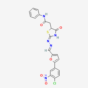 molecular formula C22H16ClN5O5S B10899846 2-{(2E)-2-[(2E)-{[5-(4-chloro-3-nitrophenyl)furan-2-yl]methylidene}hydrazinylidene]-4-oxo-1,3-thiazolidin-5-yl}-N-phenylacetamide 