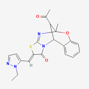 (2Z)-13-acetyl-2-[(1-ethyl-1H-pyrazol-5-yl)methylidene]-5-methyl-5H,11H-5,11-methano[1,3]thiazolo[2,3-d][1,3,5]benzoxadiazocin-1(2H)-one