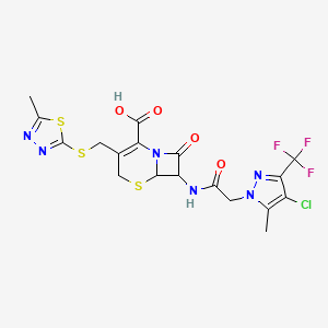 7-({[4-chloro-5-methyl-3-(trifluoromethyl)-1H-pyrazol-1-yl]acetyl}amino)-3-{[(5-methyl-1,3,4-thiadiazol-2-yl)sulfanyl]methyl}-8-oxo-5-thia-1-azabicyclo[4.2.0]oct-2-ene-2-carboxylic acid