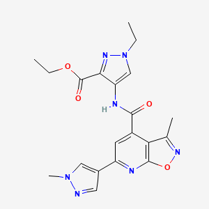 molecular formula C20H21N7O4 B10899928 ethyl 1-ethyl-4-({[3-methyl-6-(1-methyl-1H-pyrazol-4-yl)[1,2]oxazolo[5,4-b]pyridin-4-yl]carbonyl}amino)-1H-pyrazole-3-carboxylate 