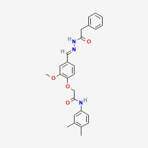 molecular formula C26H27N3O4 B10899931 N-(3,4-dimethylphenyl)-2-(2-methoxy-4-{(E)-[2-(phenylacetyl)hydrazinylidene]methyl}phenoxy)acetamide 