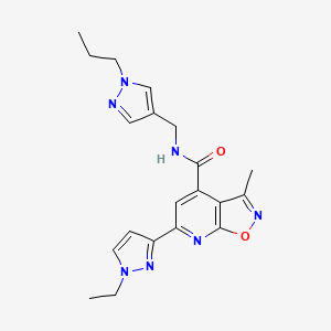 molecular formula C20H23N7O2 B10899944 6-(1-ethyl-1H-pyrazol-3-yl)-3-methyl-N-[(1-propyl-1H-pyrazol-4-yl)methyl][1,2]oxazolo[5,4-b]pyridine-4-carboxamide 