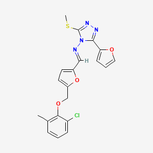 N-[(E)-{5-[(2-chloro-6-methylphenoxy)methyl]furan-2-yl}methylidene]-3-(furan-2-yl)-5-(methylsulfanyl)-4H-1,2,4-triazol-4-amine