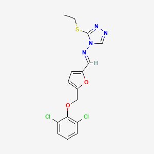 molecular formula C16H14Cl2N4O2S B10899981 N-[(E)-{5-[(2,6-dichlorophenoxy)methyl]furan-2-yl}methylidene]-3-(ethylsulfanyl)-4H-1,2,4-triazol-4-amine 