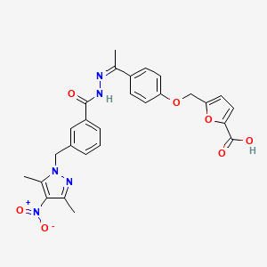 5-[(4-{(1Z)-1-[2-({3-[(3,5-dimethyl-4-nitro-1H-pyrazol-1-yl)methyl]phenyl}carbonyl)hydrazinylidene]ethyl}phenoxy)methyl]furan-2-carboxylic acid